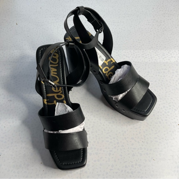 SAM EDELMAN Rosalind Black Leather Platform Heeled Sandals Size 8 - Picture 2 of 9